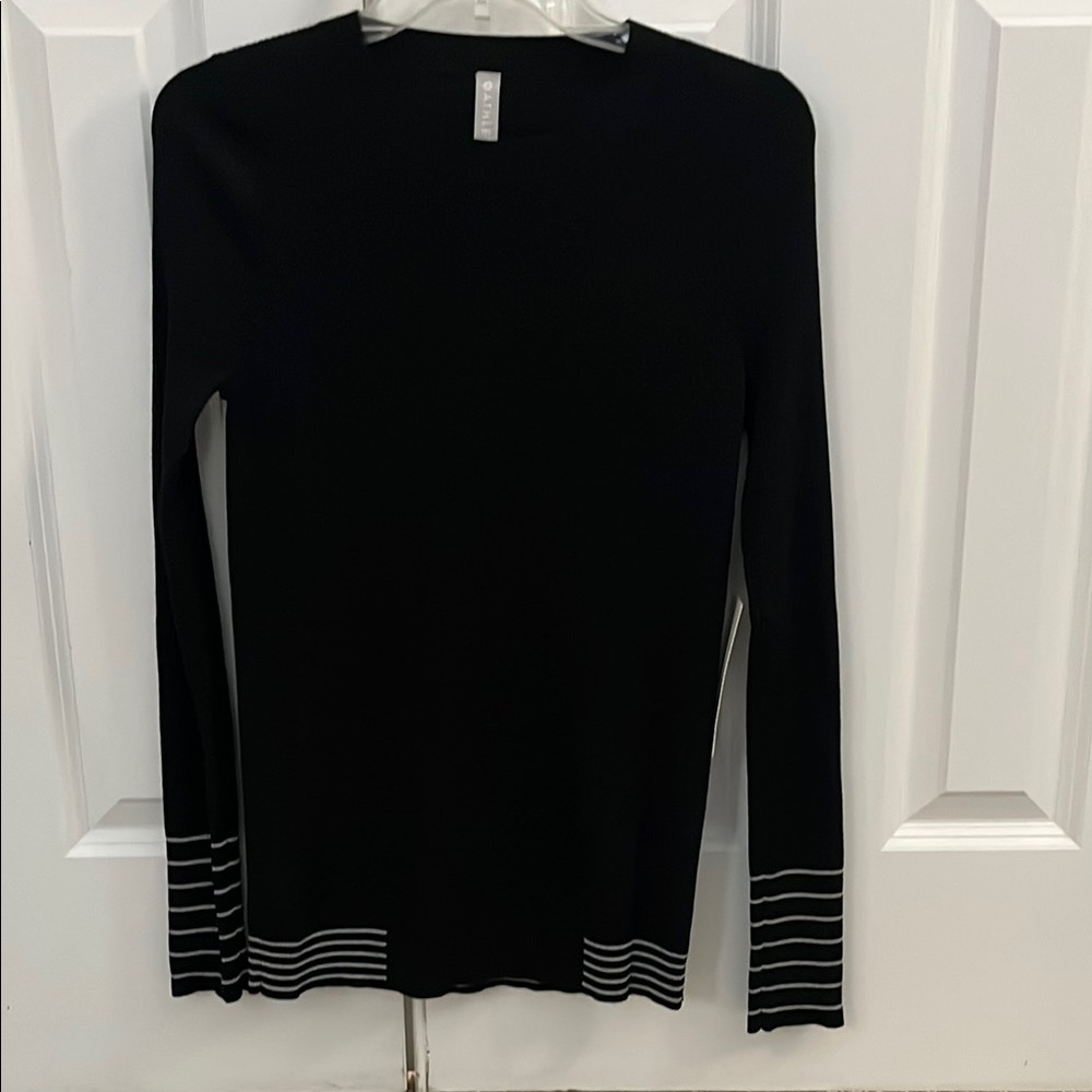 Athleta Black Crewneck Sweater with White Stripes